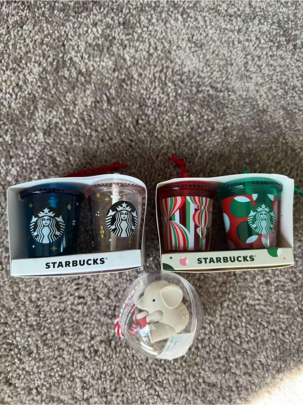 Starbucks Japan Mini Cup Ornament Set in Red, Green, Blue and Gold Accents